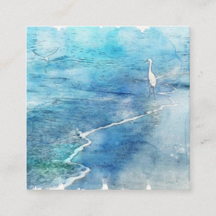 Tropical Beach in Teal Aqua Turquoise Blue Square Business Card