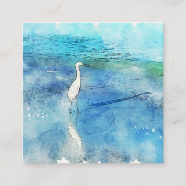 Tropical Beach in Teal Aqua Turquoise Blue Square Business Card (Front)