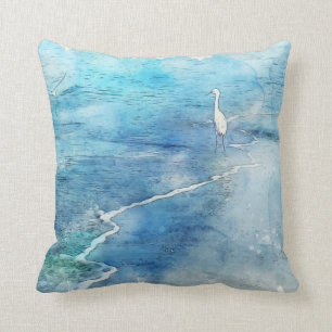 Tropical Beach in Teal Aqua Turquoise Blue Throw Pillow