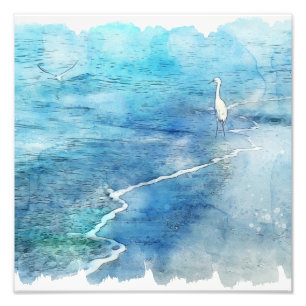 Tropical Beach in Teal Aqua Turquoise Blue with Wh Photo Print