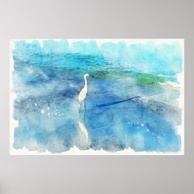 Tropical Beach in Teal Aqua Turquoise Blue with Wh Poster (Front)