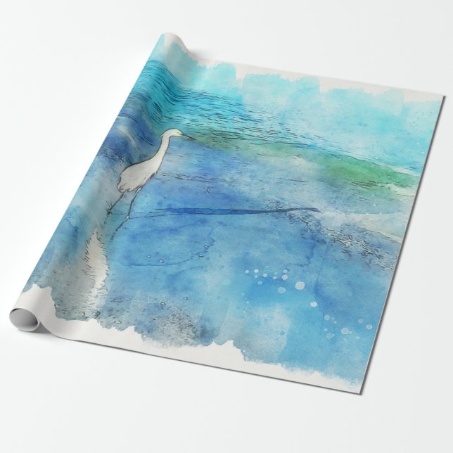 Tropical Beach in Teal Aqua Turquoise Blue Wrapping Paper (Unrolled)