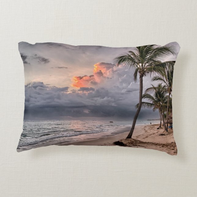 Tropical beach in the Caribbean Decorative Pillow (Back)