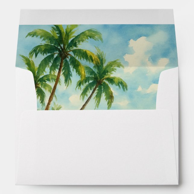 Tropical Beach Island Coastal Palm Tree Wedding Envelope (Back (Bottom))
