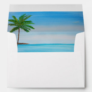 Tropical Beach Island Coastal Palm Tree Wedding Envelope