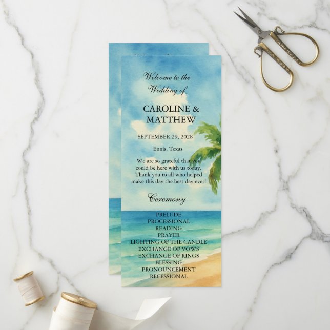 Tropical Beach Island Destination Wedding  Program (Front/Back In Situ)