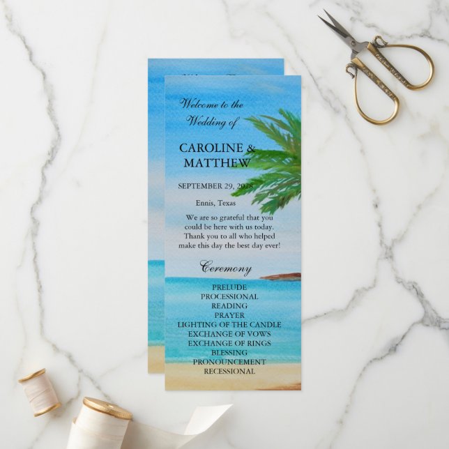 Tropical Beach Island Destination Wedding  Program (Front/Back In Situ)