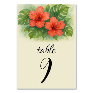 Tropical Beach Island Hawaiian Hibiscus Wedding Table Number