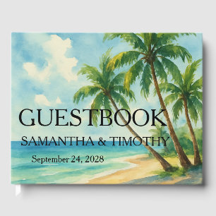Tropical Beach Island Palm Trees Wedding Guest Book