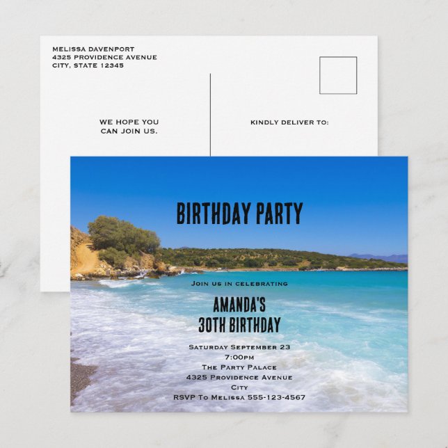 Tropical Beach Island Paradise Invitation d'annive (Devant / Derrière)