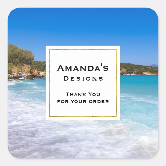 Tropical Beach Island Paradise Thank You Business Square Sticker (Front)