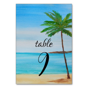 Tropical Beach Island Summer Palm Tree Wedding Table Number