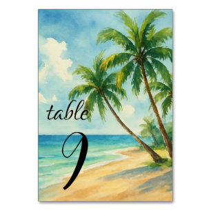 Tropical Beach Island Summer Palm Tree Wedding Table Number