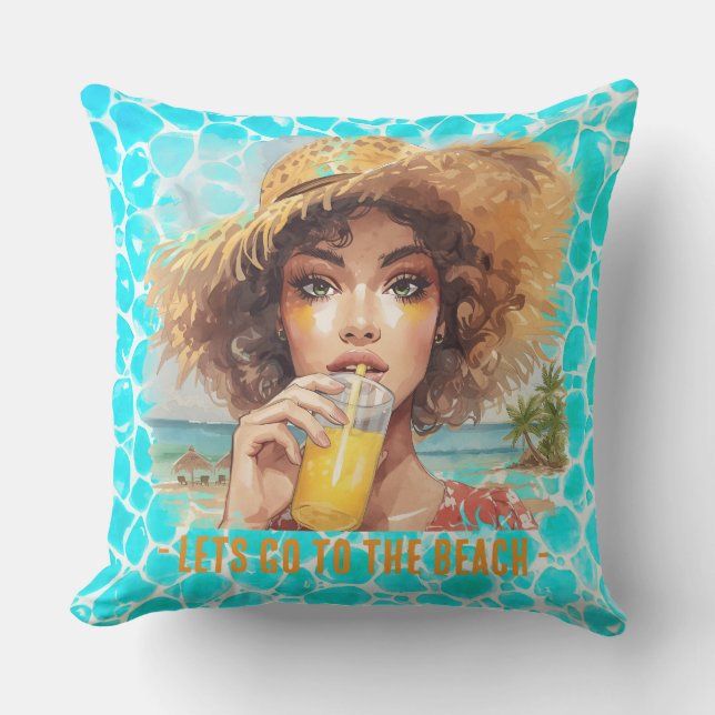 Tropical Beach, Lets Go to The Beach Outdoor Pillow (Front)