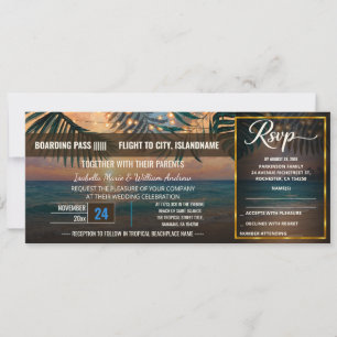 Tropical Beach Lights Boarding Pass Wedding Ticket Invitation
