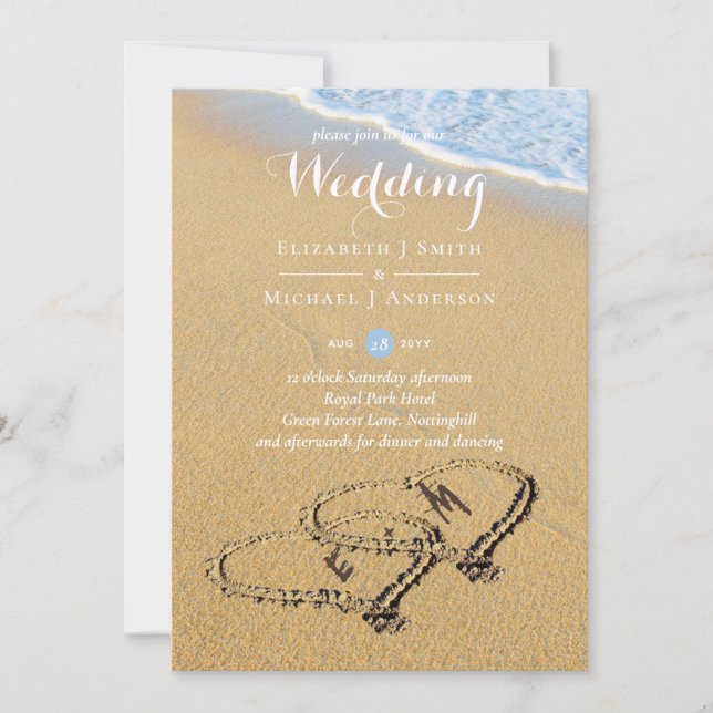 Tropical Beach Love Hearts In Sand BUDGET Wedding (Front)