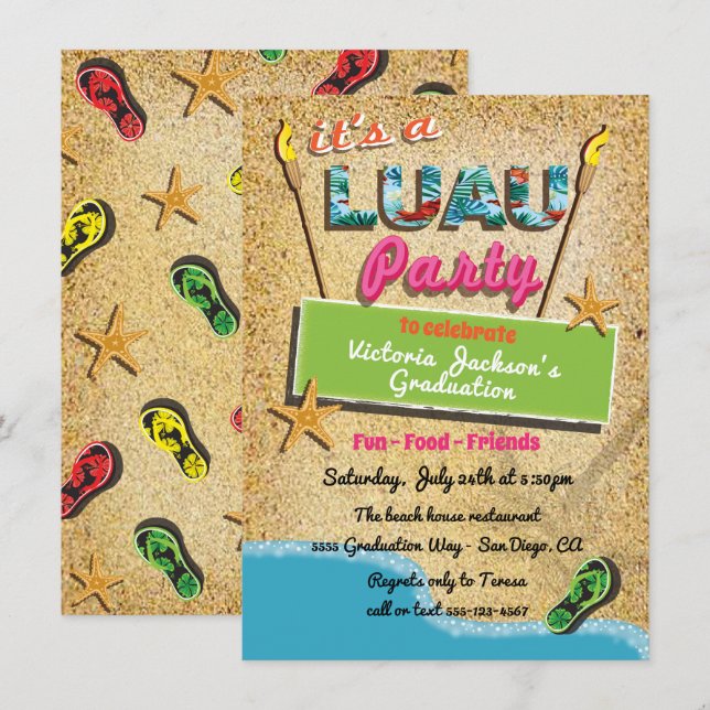 Tropical Beach Luau Party Invitations (Front/Back)