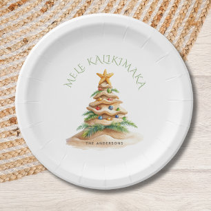 Tropical Beach Mele Kalikimaka Christmas Tree Paper Plate