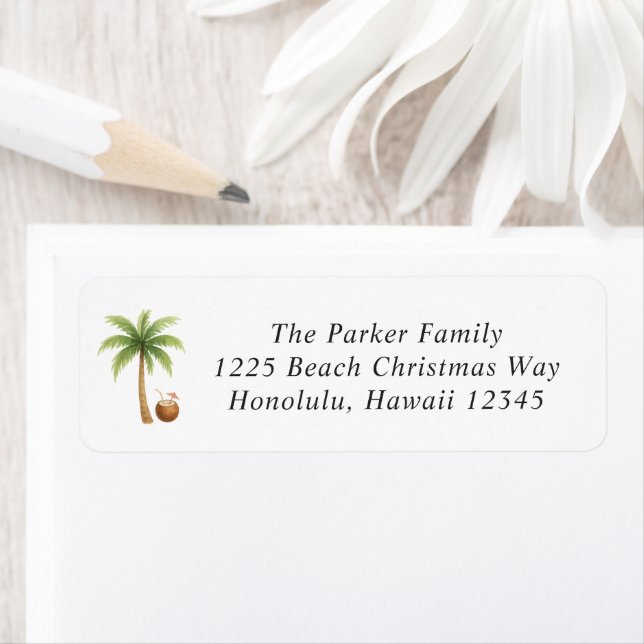 Tropical Beach Modern Christmas Return Address (Insitu)