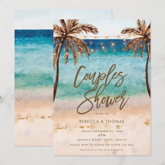 tropical beach modern couples shower invitation (Front/Back)