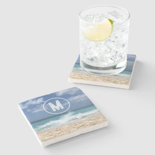 Tropical Beach Monogram Stone Coaster