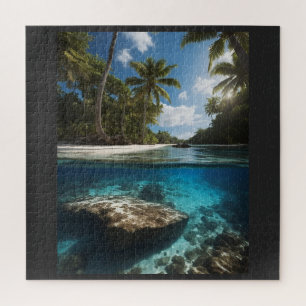 Tropical Beach Mug - Split View Ocean Mug - Above Jigsaw Puzzle