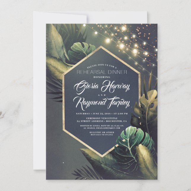 Tropical Beach Night Rehearsal Dinner Invitation (Front)