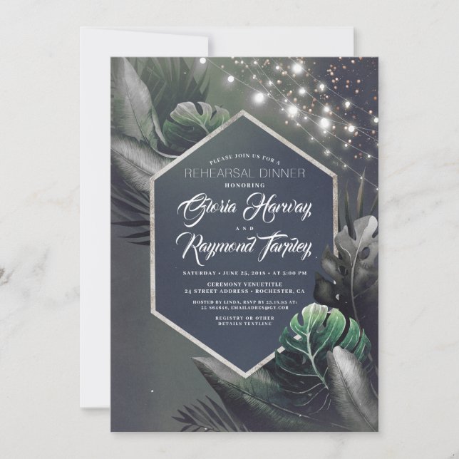 Tropical Beach Night Rehearsal Dinner Invitation (Front)