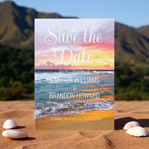 Tropical Beach Ocean Coastal QR Code Wedding Save The Date
