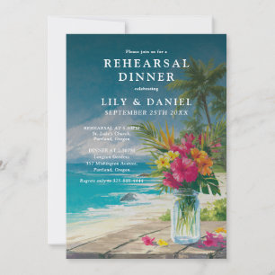 Tropical Beach Ocean Floral Rehearsal Dinner Invitation
