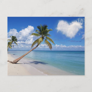 Tropical Beach Ocean Palm Tree Heart Cloud Postcard