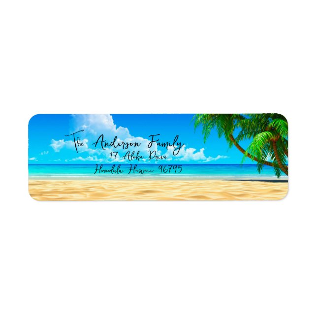 Tropical Beach Ocean Palm Trees Adresse de retour (Devant)