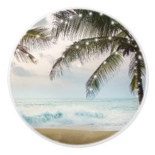 Tropical Beach Ocean Palm Trees & Lights Ceramic Knob