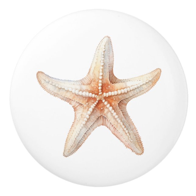 Tropical Beach Ocean Peach Cream Starfish Ceramic Knob (Front)