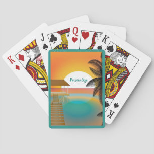Tropical Beach Ocean Pier Sunset Personalized Playing Cards