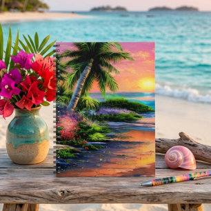 Tropical Beach, Ocean Sunset Notebook
