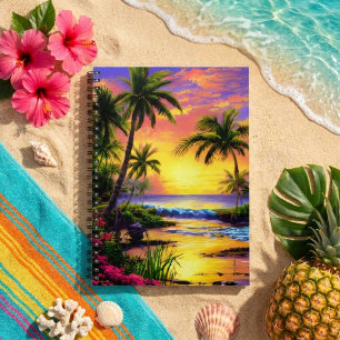 Tropical Beach, Ocean Sunset Notebook
