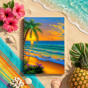 Tropical Beach, Ocean Sunset Notebook