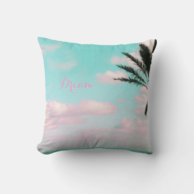 Tropical Beach, Ocean View, Palm Beautiful Throw Pillow (Front)