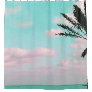Tropical Beach, Ocean View, Pink Clouds, Palm