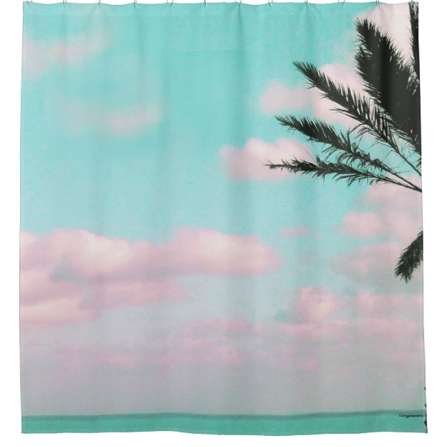 Tropical Beach, Ocean View, Pink Clouds, Palm (Front)