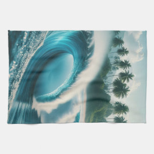 Tropical Beach Ocean Wave Crescendo Kitchen Towel