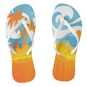 Tropical Beach Ocean Waves Palms Abstract Flip Flops