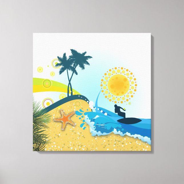 Tropical beach, ocean wrapped canvas print (Front)