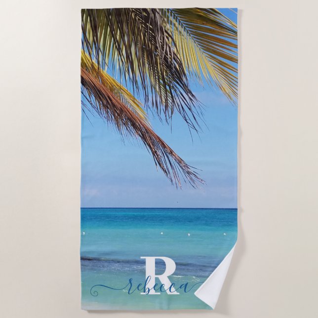 Tropical Beach Palm Monogram Name Towel (Front)