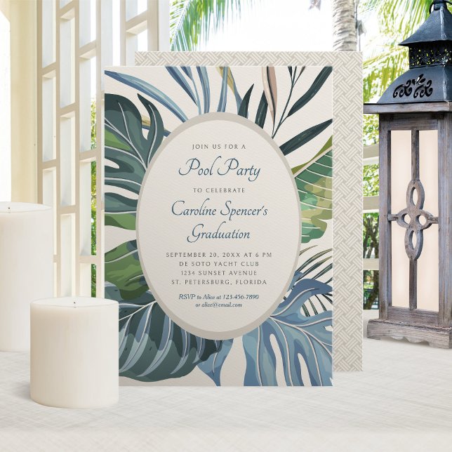 Tropical Beach Palm Pool Party Invitation (Creator Uploaded)