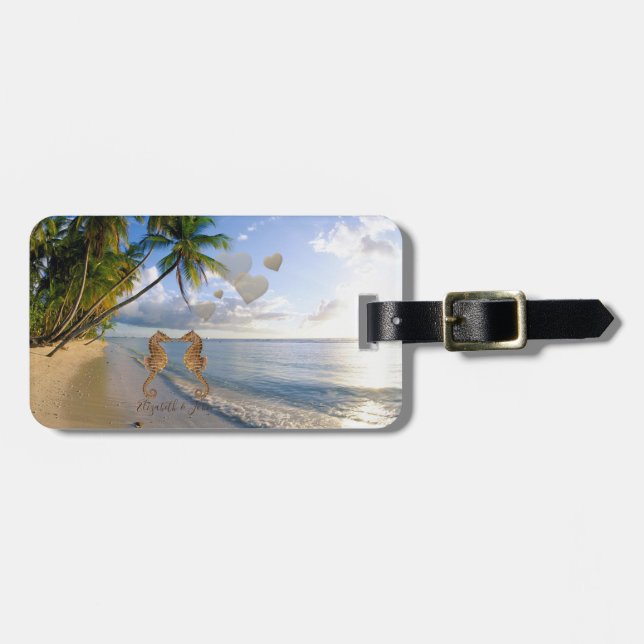 Tropical Beach,Palm,Seahorses-Personalized Luggage Tag (Front Horizontal)