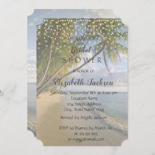 Tropical Beach,Palm ,String Lights  Bridal Shower Invitation