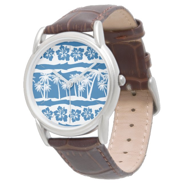 Tropical beach palm stripes watch (Angled)