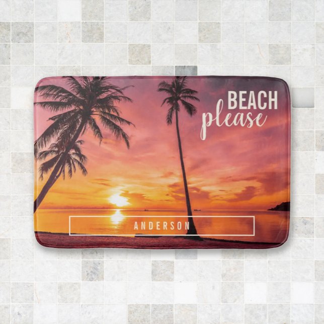 Tropical Beach Palm Sunset Orange Yellow Bath Mat (Creator Uploaded)